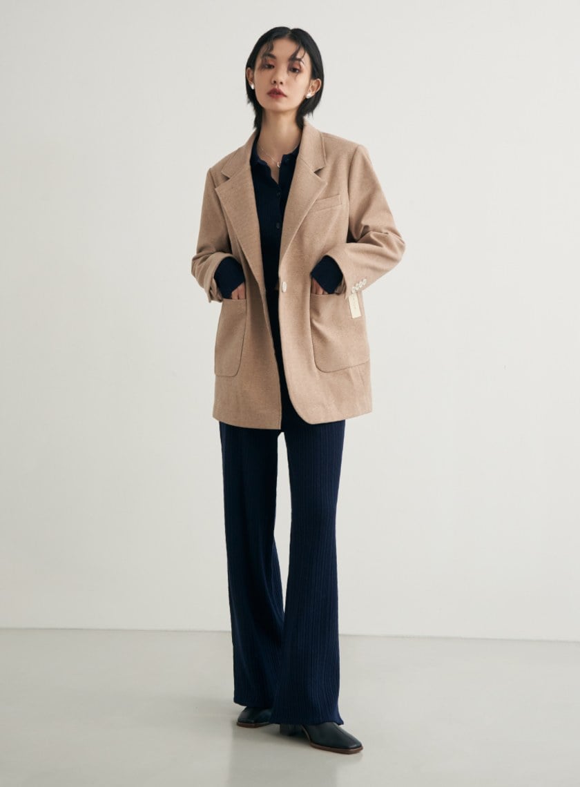 舒適坑條針織長袖上衣